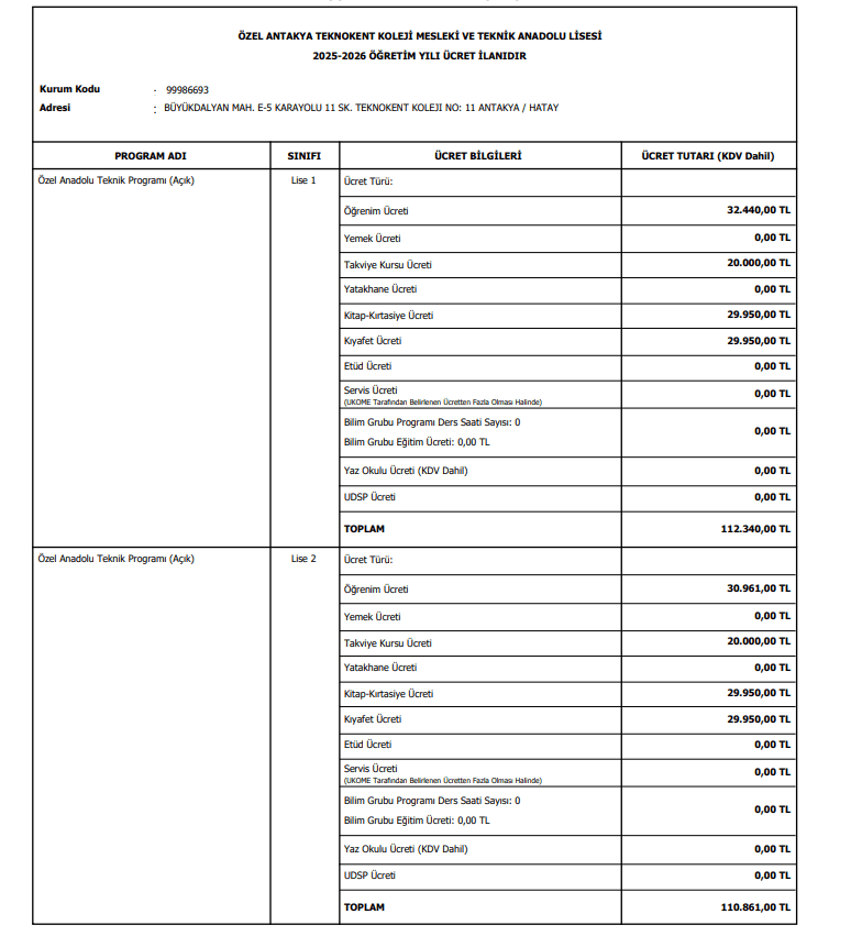 2025-2026 ENDÜSTRİYEL OTOMASYON ALANI 9. ve 10. SINIF ÜCRET İLANI